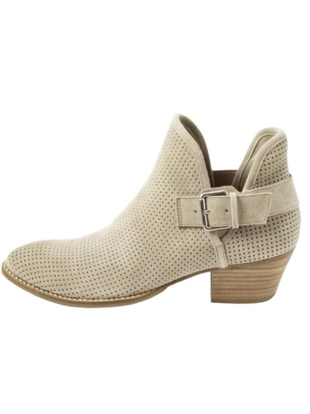 Dolce Vita Tan Simon Ankle Boots Perforated Suede Buckle Strap Pointed Toe 7.5